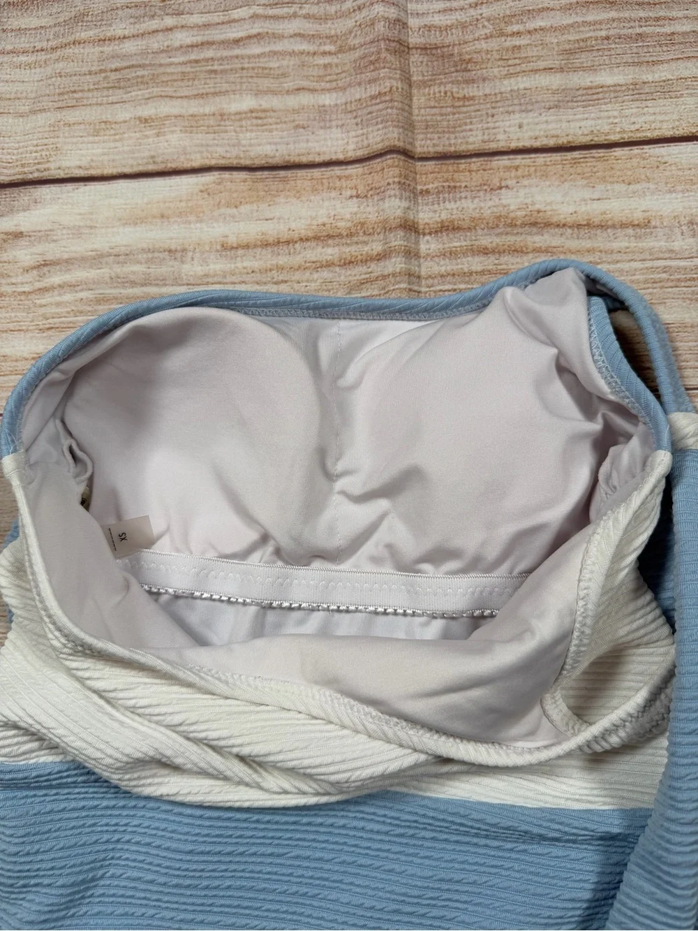 NWOT One-Shoulder Preppy‎ Color-block Blue and White Textured One-Piece Swimsuit